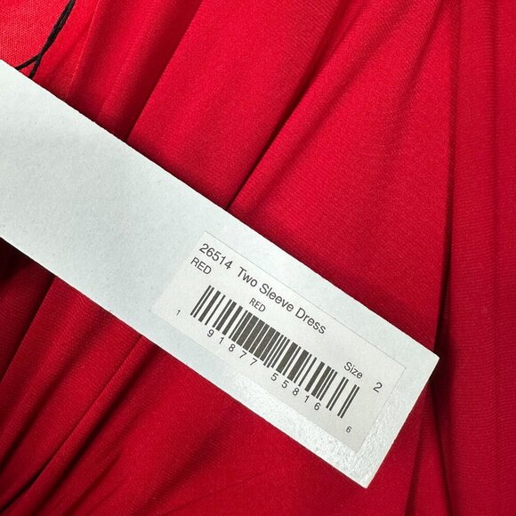 NWT Ieena for MacDuggal Gathered Pearl Long Sleeve Keyhole Gown Red 2 #9655 - 59 - Picture 6 of 8